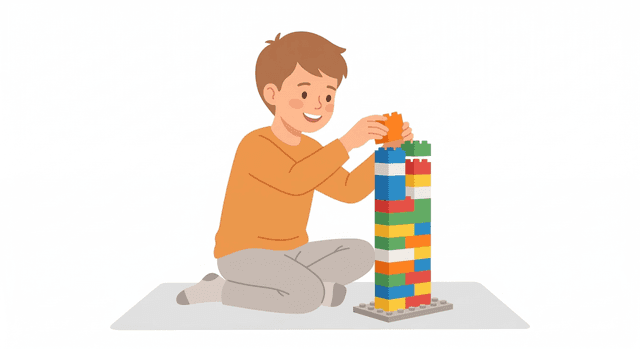 ילד בונה מגדל מלגו — העמוד בבנייה